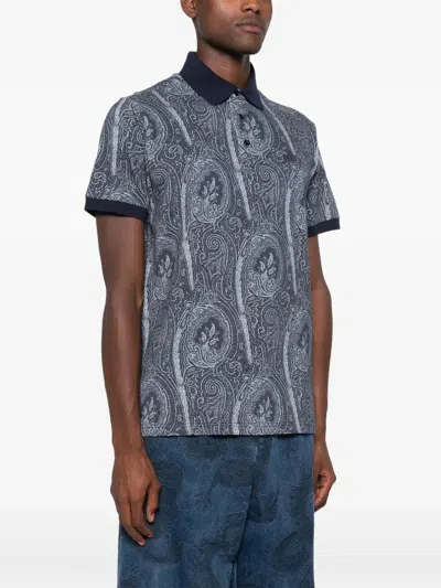 Etro Printed Cotton Polo In Gray