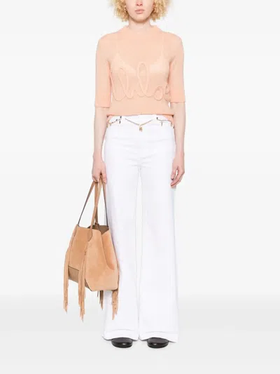 Chloé Alpaca Wool And Silk Knit Elbow-sleeve Logo Sweater Clothing