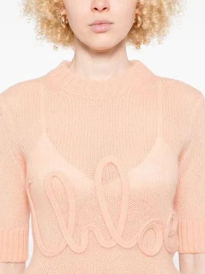 Chloé Alpaca Wool And Silk Knit Elbow-sleeve Logo Sweater Clothing