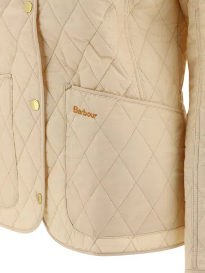 Barbour Quilted Jacket With Contrast Collar And Front Pockets In Brown