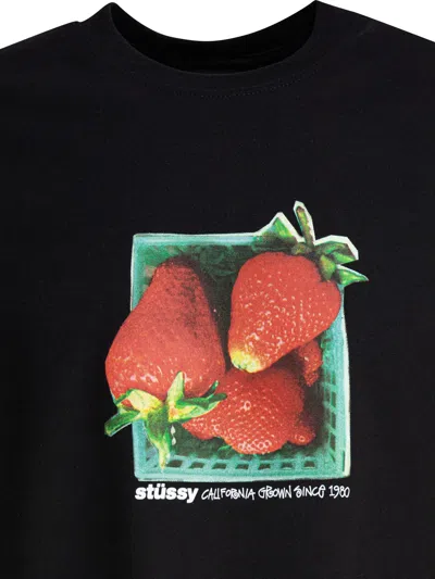 Stussy Black Crewneck Printed T-shirt In Black