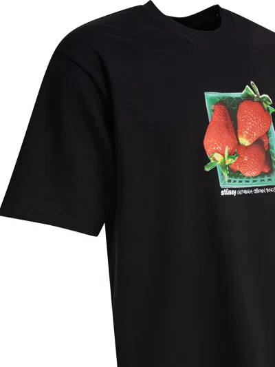 Stussy Black Crewneck Printed T-shirt In Black