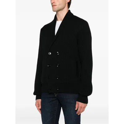 Tom Ford Shawl Collar Double-breasted Front Pockets Ribbed Texture In Black