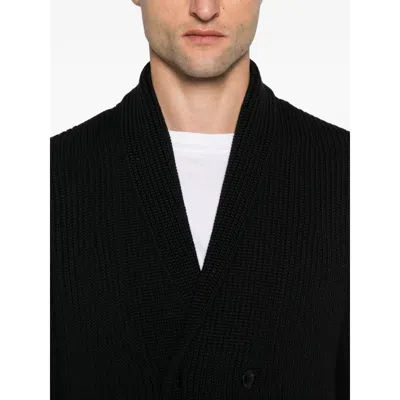 Tom Ford Shawl Collar Double-breasted Front Pockets Ribbed Texture In Black