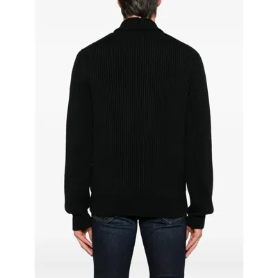 Tom Ford Shawl Collar Double-breasted Front Pockets Ribbed Texture In Black