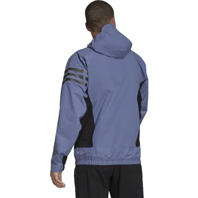 Adidas Originals Men's Adidas Colorblock Alphabet Offset Printing Windproof Waterproof Hooded Jacket Blue