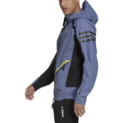 Adidas Originals Men's Adidas Colorblock Alphabet Offset Printing Windproof Waterproof Hooded Jacket Blue
