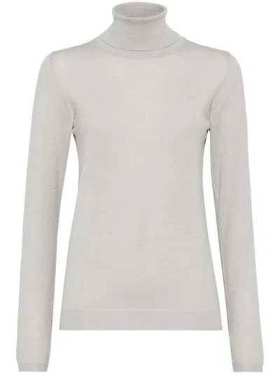 Brunello Cucinelli Cashmere-silk Glitter Turtleneck Sweater In Neutral