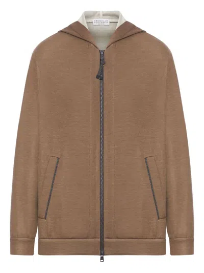 Brunello Cucinelli Women Cotton And Silk Blend Hoodie In Brown