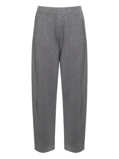 Brunello Cucinelli Ribbed Texture Elastic Waistband Shimmering Finish Trousers In Gray