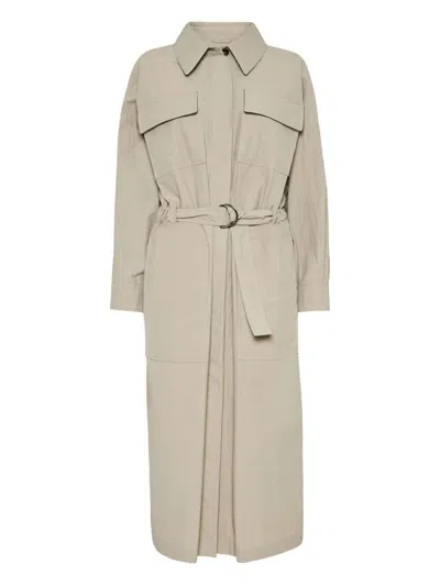 Brunello Cucinelli Silhouette-defining Long Coat With Adjustable Waistband In Neutral