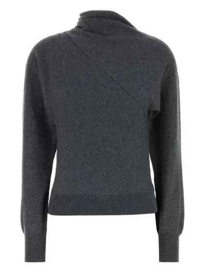 Tom Ford Wrap Collar Cashmere Blend Sweater In Gray