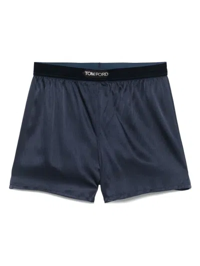 Tom Ford Silk Shorts With Elasticated Waistband And Satin Finish In Blue