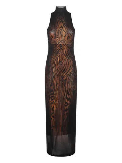 Jean Paul Gaultier The Long Draped Wood Dress In Multi