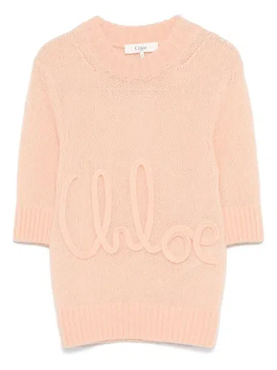 Chloé Alpaca Wool And Silk Knit Elbow-sleeve Logo Sweater Clothing In Orange