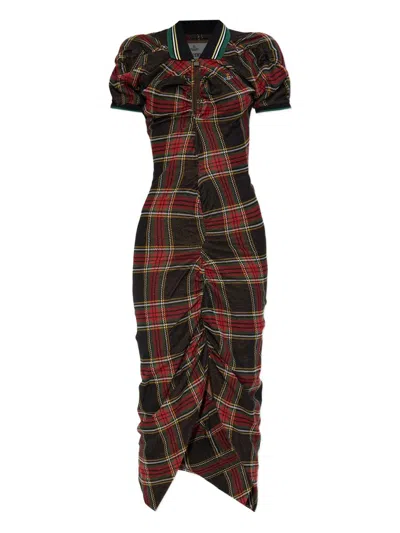 Vivienne Westwood Pulling Dress Tartan Piquet Red-green Xl Women In Black