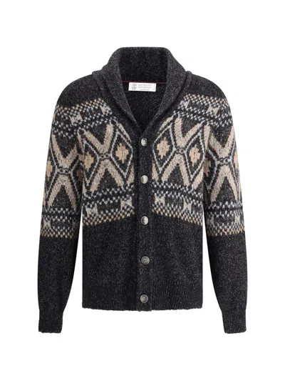 Brunello Cucinelli Virgin Wool Cardigan In Gray