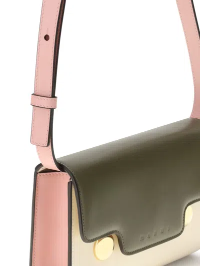 Marni Trunkaroo Embellished Color-block Leather Shoulder Bag In Green