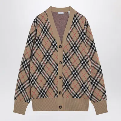 Burberry Wool And Mohair Blend Check Cardigan Women In Brown