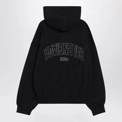 Balenciaga Washed Black Flipped Uni Regular Fit Zip Hoodie In Black
