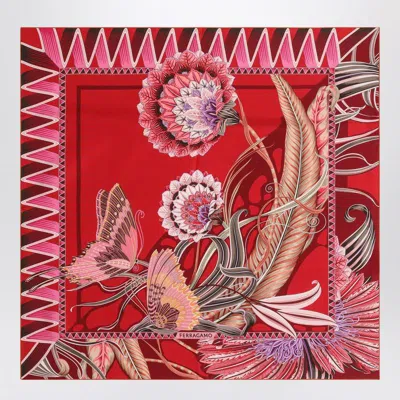 Ferragamo Salvatore  Red/bordeaux Scarf With Giada Print In Multi