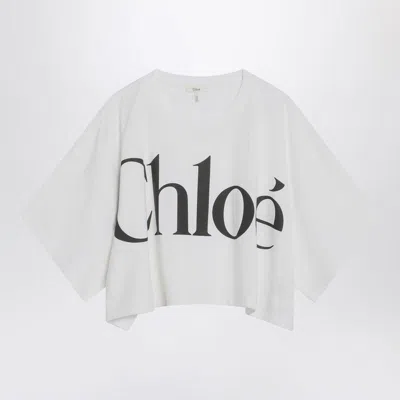 Chloé White Cropped T-shirt With Logo Lettering Print In Cotton Woman In White