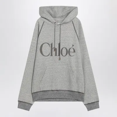 Chloé Hooded Cotton Blend Sweatshirt With Kangaroo Pocket In Gray