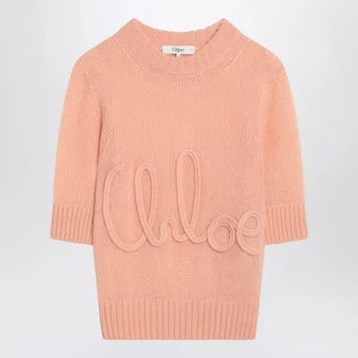 Chloé Alpaca Wool And Silk Knit Elbow-sleeve Logo Sweater Clothing In Orange