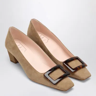 Roger Vivier Chic Block Heel Square Buckle Pumps In Brown
