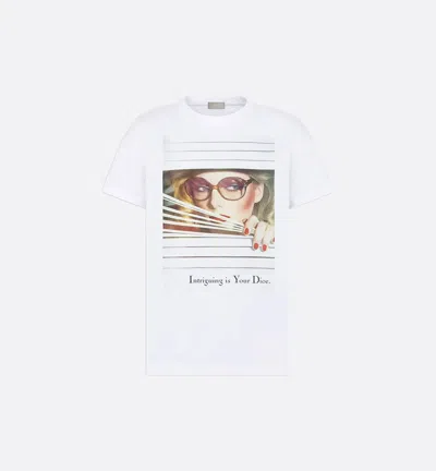 Dior Crew Neck Graphic Print Short Sleeves Top In White