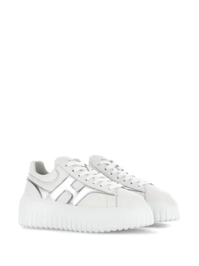 Hogan White Sneakers With Smooth Upper And Metallic Accent In White