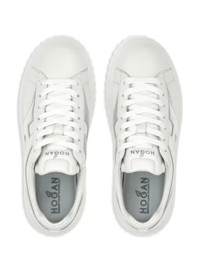 Hogan White Sneakers With Smooth Upper And Metallic Accent In White