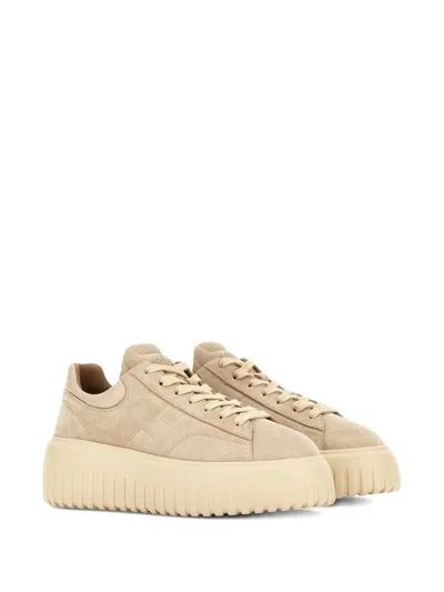 Hogan H-stripes Suede Platform Sneakers In Neutral