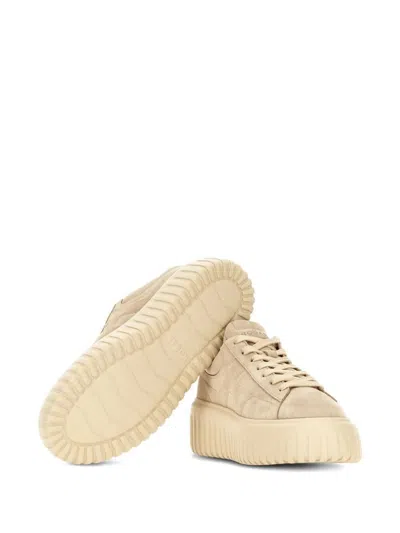 Hogan H-stripes Suede Platform Sneakers In Neutral