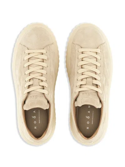 Hogan H-stripes Suede Platform Sneakers In Neutral