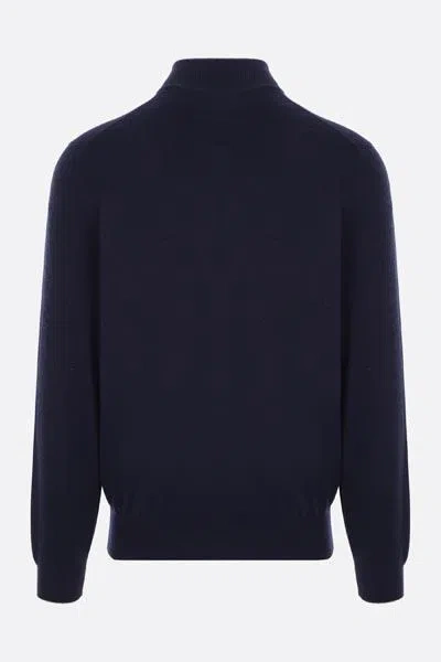 Brunello Cucinelli Cashmere Sweater With Half Zip In Blue