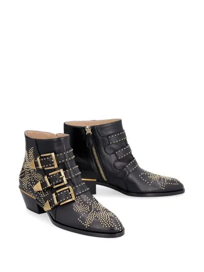 Chloé Women Black Nappa Leather Susanna Ankle Boots In Black