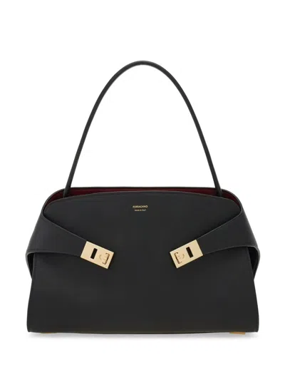 Ferragamo Structured Shoulder Bag Top Handle In Black