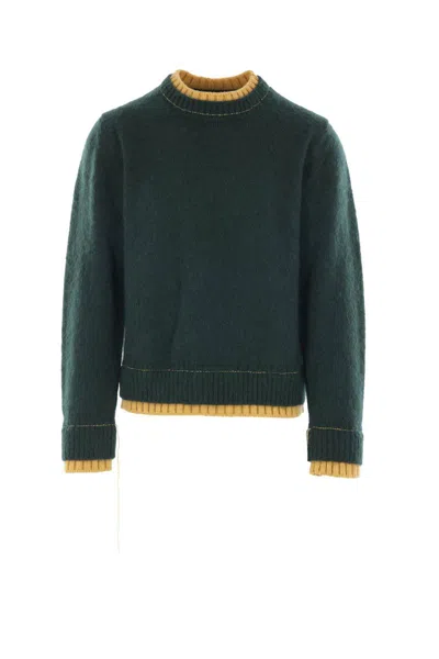 Sacai Contrasting-trim Sweater In Green