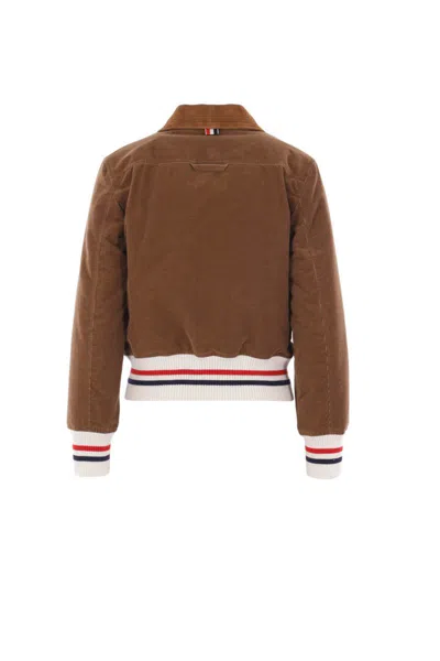 Thom Browne Corduroy Ribbed-trim Jacket In Brown