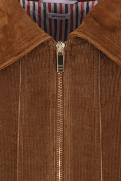 Thom Browne Corduroy Ribbed-trim Jacket In Brown