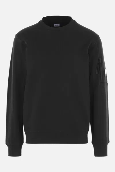 C.p. Company Cp Company Diagonal Raised Fleece Crew Neck Lens Sweatshirt In Black