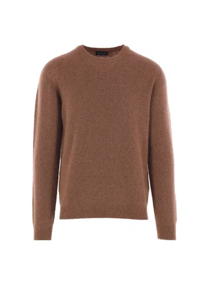 Roberto Collina Ribbed Crew Neck Sweater With Long Sleeves In Brown
