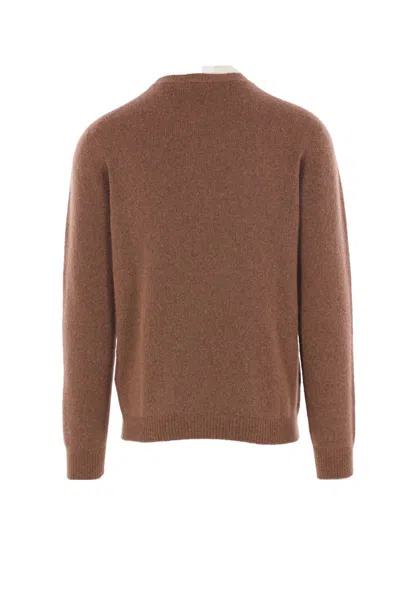 Roberto Collina Ribbed Crew Neck Sweater With Long Sleeves In Brown