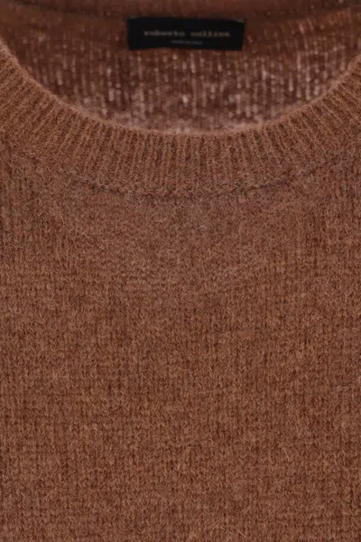 Roberto Collina Ribbed Crew Neck Sweater With Long Sleeves In Brown