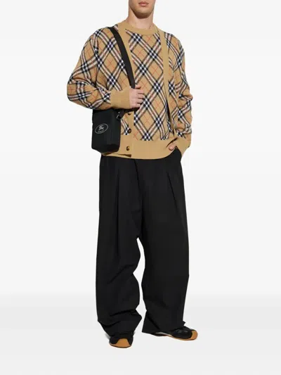 Burberry Check-pattern Wool Crew Neck Sweater Clothing In Brown
