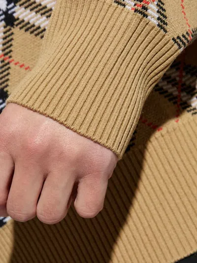 Burberry Check-pattern Wool Crew Neck Sweater Clothing In Brown