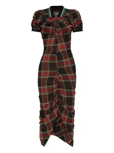 Vivienne Westwood Pulling Dress Tartan Piquet Red-green Xl Women In Black