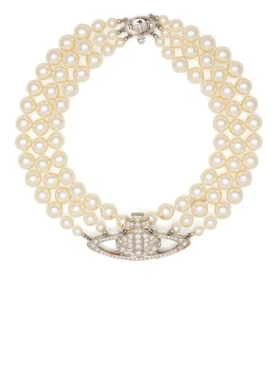 Vivienne Westwood Three Row Pearl Bas Relief Accessories
