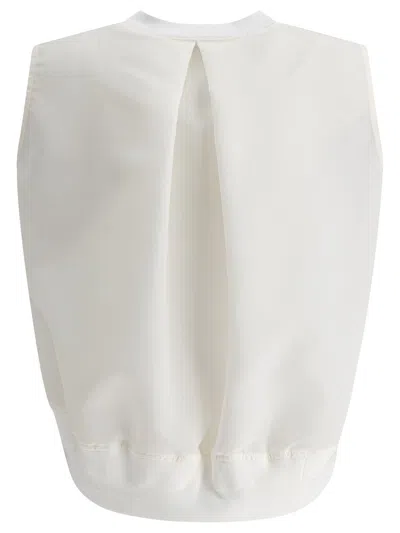 Sacai Cotton Jersey And Nylon Twill Tank Top Tops White In White